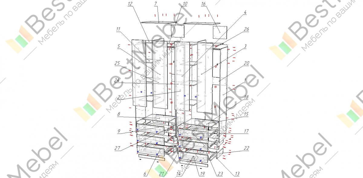 Схема сборки распашного шкафа