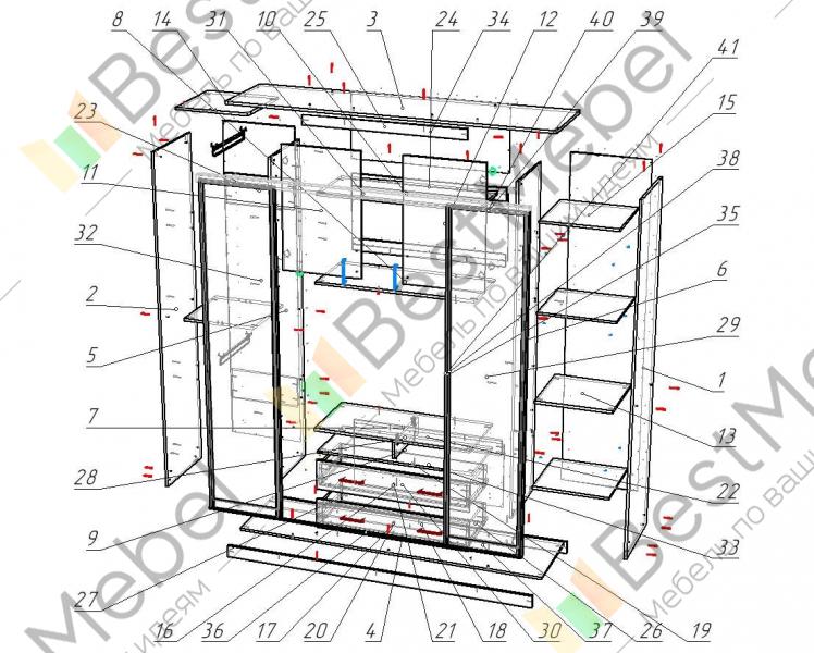 Шкаф купе 3х дверный схема сборки
