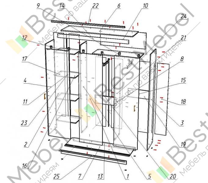 Шкаф купе 3х дверный схема сборки