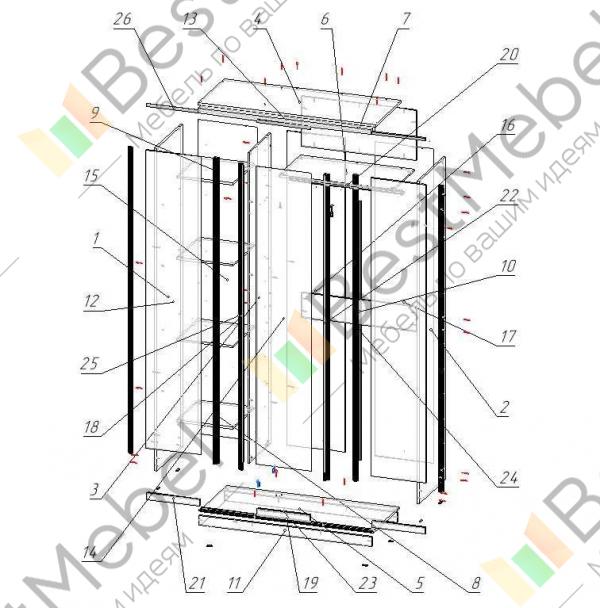 Схема сборки шкафа купе 2 дверный версаль